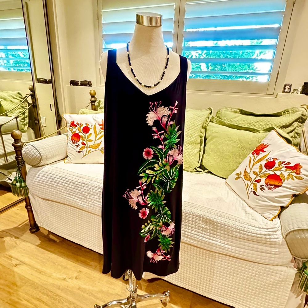 Exotic WHBM Embroidered Floral Design Black Dress